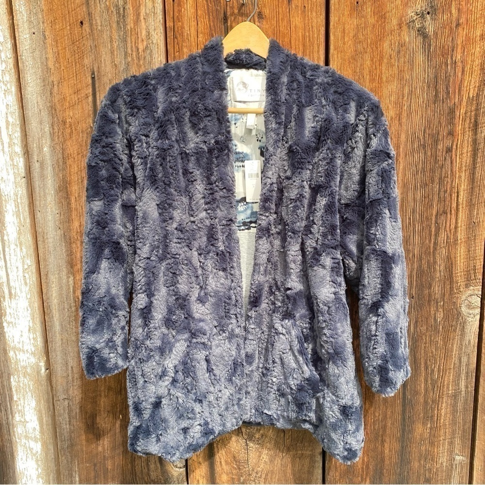 NWT Anthropologie Tiny Editions Faux Fur Blue Marin Crop Jacket. Size S